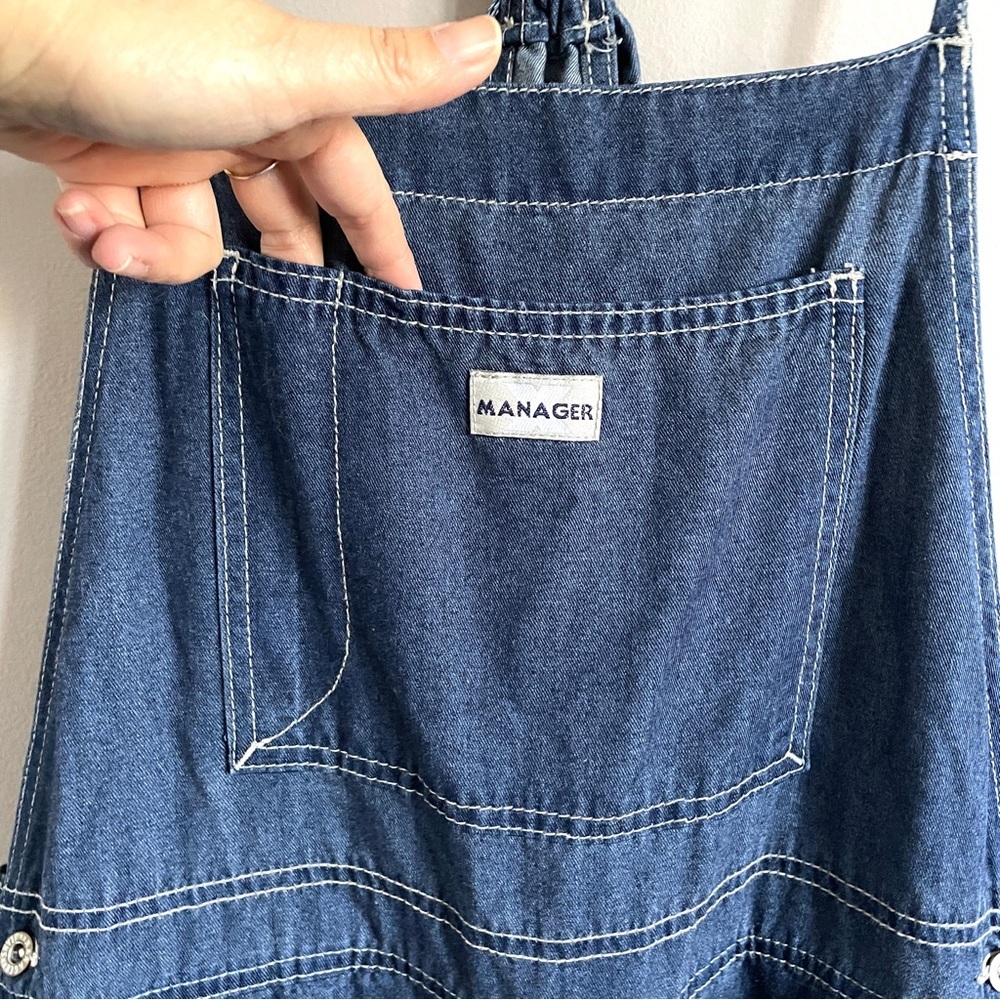 Vintage Manager Wide Straight Leg Denim-look Bib Overalls - Medium 🇨🇦 - Picture 4 of 11